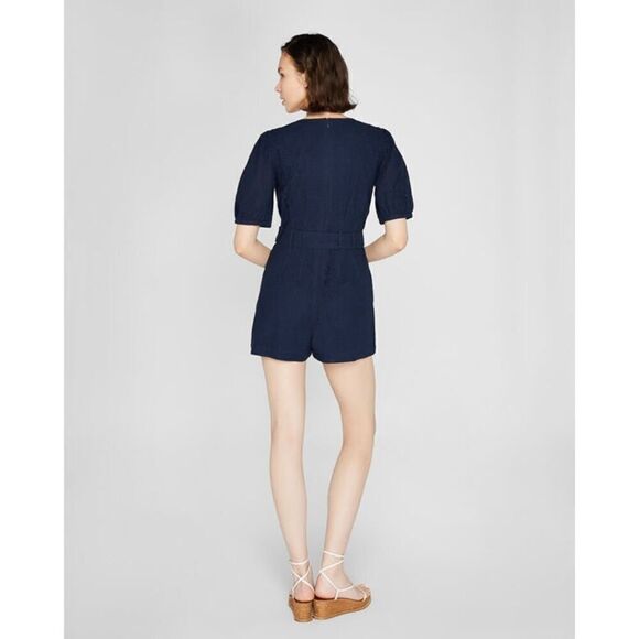 CLUB MONACO NWT Belted Puff Sleeve Eyelet Romper navy blue size 12 MSRP $ 199 - Picture 1 of 5